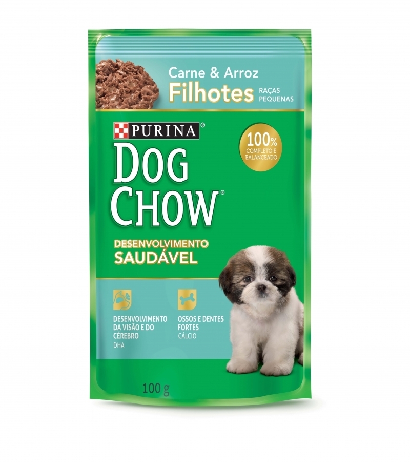 Ração Umida Sache Nestle Purina Dog Chow para Cães Filhotes Raças Pequenas Carne e Arroz 100 Gr - Aupetmia Petshop