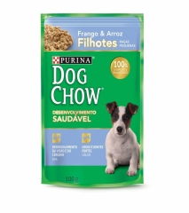 Ração Umida Sache Nestle Purina Dog Chow para Cães Filhotes Raças Pequenas Frango e Arroz 100 Gr