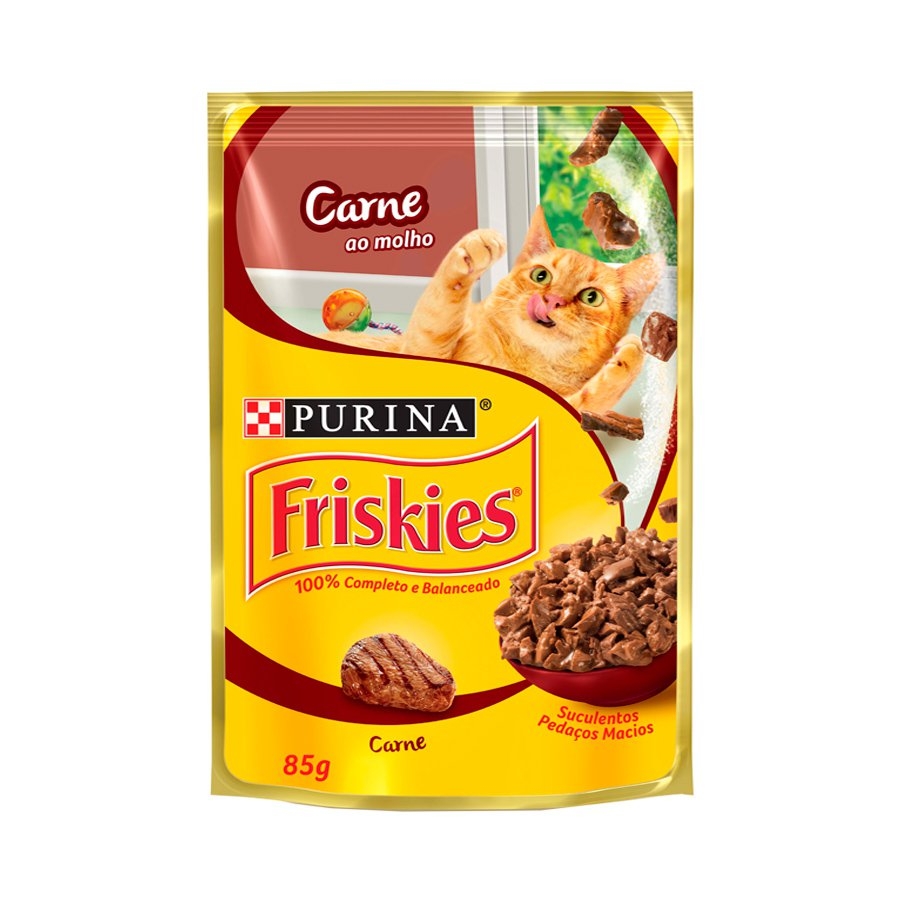 Ração Umida Sache Nestle Purina Friskies para Gatos Adultos Carne ao Molho 85 Gr - Aupetmia Petshop