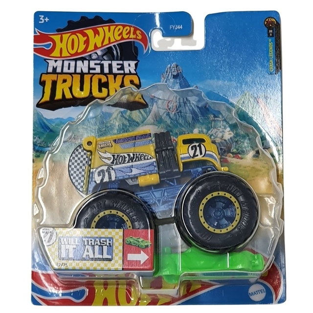 Hot Wheels Monster Trucks Will Trash It All (Blue & Yellow)Die-Cast Vehicle  1:64 Scale - Wheel Cool