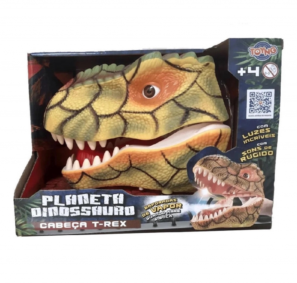 Amarelo T-Rex Cabeça Dinossauro Com Luz Som - Toyng 045143 - Noy Brinquedos