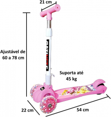 Patinete Princesas 3 Rodas Luzes Led - ToyKing TK2424