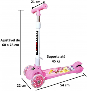 Patinete Princesas 3 Rodas Luzes Led - ToyKing TK2424
