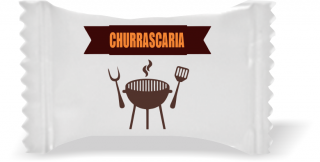 Balas de Brinde Modelo Churrasqueira Fundo Branco Duras com Sabor de Frutas - Balinhas Personalizadas