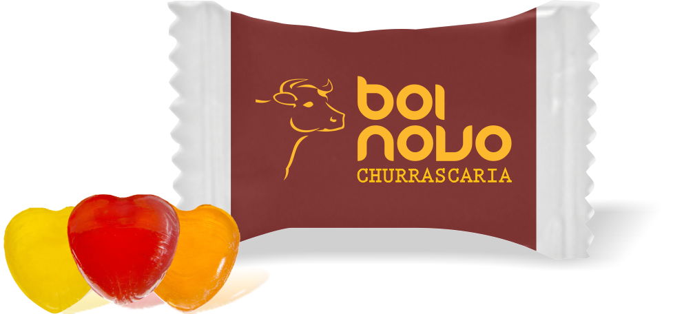 Balas de Brinde Boi Novo Duras com Sabor de Frutas - Balinhas Personalizadas