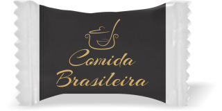 Balas de Brinde Modelo Panela Concha Fundo Preto Duras com Sabor de Frutas - Balinhas Personalizadas
