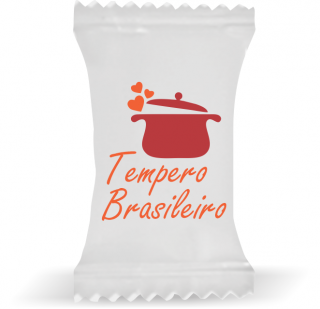 Balas de Brinde Modelo Panela Coração Fundo Branco Duras com Sabor de Frutas - Balinhas Personalizadas