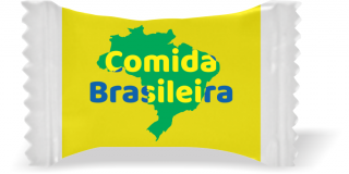 Balas de Brinde Modelo Mapa Fundo Amarelo Duras com Sabor de Frutas - Balinhas Personalizadas
