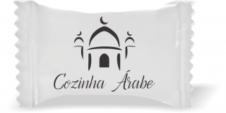 Balas de Brinde Modelo Castelo Fundo Branco Duras com Sabor de Frutas - Balinhas Personalizadas