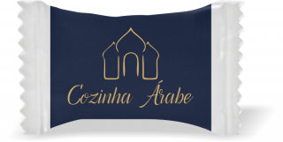 Balas de Brinde Modelo Casa Fundo Azul Duras com Sabor de Frutas - Balinhas Personalizadas