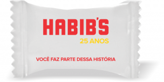 Balas de Brinde Habibi´s 25 Anos Duras com Sabor de Frutas - Balinhas Personalizadas