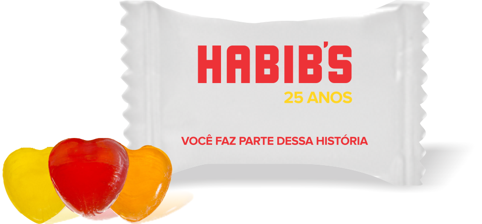 Balas de Brinde Habibi´s 25 Anos Duras com Sabor de Frutas - Balinhas Personalizadas