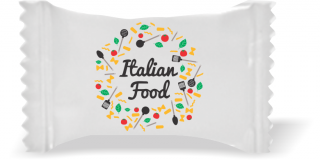 Balas de Brinde Modelo Circulo Fundo Branco Duras com Sabor de Frutas - Balinhas Personalizadas