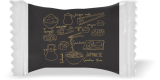 Balas de Brinde Modelo Wasabi Temaki Fundo Preto Duras com Sabor de Frutas - Balinhas Personalizadas
