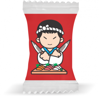 Balas de Brinde Modelo Japones Fundo Vermelho Duras com Sabor de Frutas - Balinhas Personalizadas