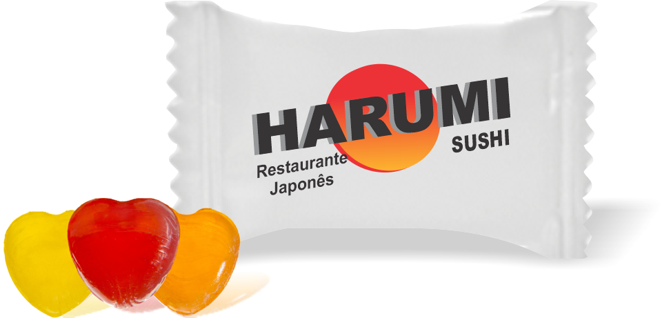 Balas de Brinde Harumi Duras com Sabor de Frutas - Balinhas Personalizadas