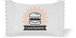 Balas de Brinde Modelo Hamburger Fundo Branco Duras com Sabor de Frutas - Balinhas Personalizadas
