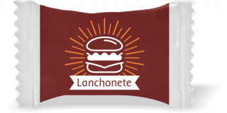 Balas de Brinde Modelo Hamburger Fundo Marrom Duras com Sabor de Frutas - Balinhas Personalizadas