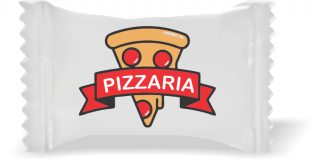Balas de Brinde Modelo Fatia Pizzaria Fundo Branco Duras com Sabor de Frutas - Balinhas Personalizadas