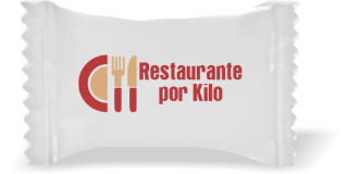 Balas de Brinde Modelo Prato e Talheres  Fundo Branco Duras com Sabor de Frutas - Balinhas Personalizadas