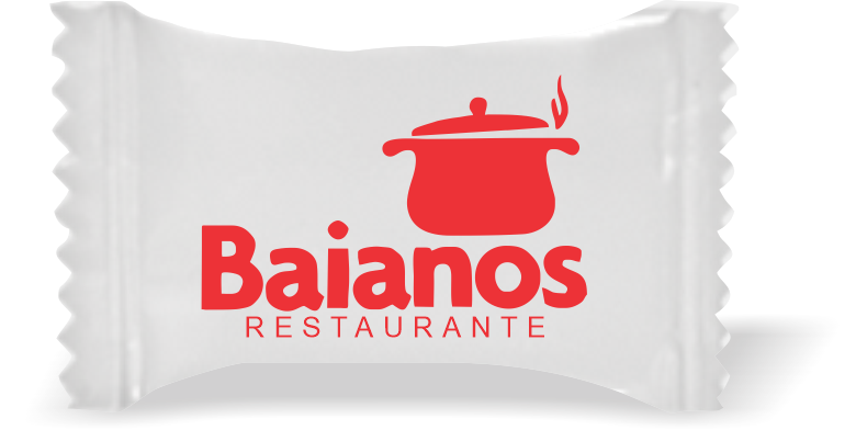Balas de Brinde Baianos Restaurante Duras com Sabor de Frutas - Balinhas Personalizadas