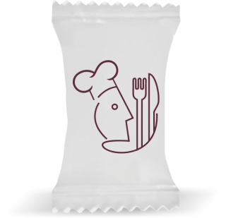 Balas de Brinde Modelo Cozinheiro em Linhas Fundo Branco Duras com Sabor de Frutas - Balinhas Personalizadas