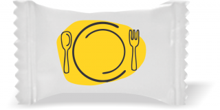 Balas de Brinde Modelo Prato Com Talheres Fundo Branco Duras com Sabor de Frutas - Balinhas Personalizadas