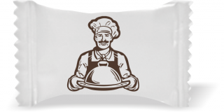 Balas de Brinde Modelo Cozinheiro Fundo Branco Duras com Sabor de Frutas - Balinhas Personalizadas