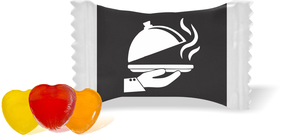 Balas de Brinde Modelo Bandeja Fundo Preto Duras com Sabor de Frutas - Balinhas Personalizadas