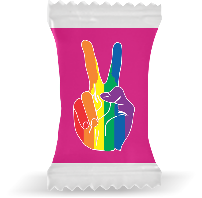 Balas de Brinde Modelo Mão Fundo Rosa Duras com Sabor de Frutas - Balinhas Personalizadas