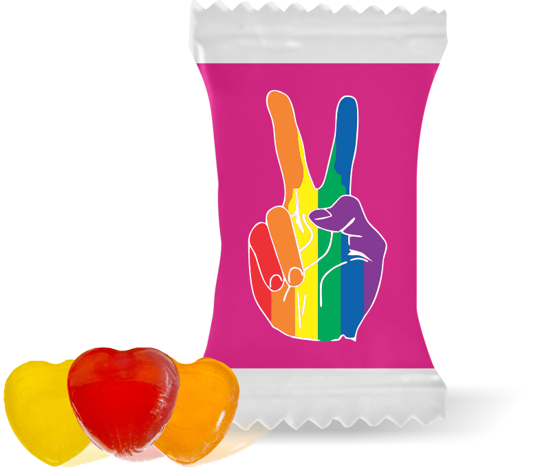 Balas de Brinde Modelo Mão Fundo Rosa Duras com Sabor de Frutas - Balinhas Personalizadas