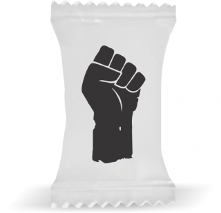 Balas de Brinde Modelo Punho Fundo Branco Duras com Sabor de Frutas - Balinhas Personalizadas