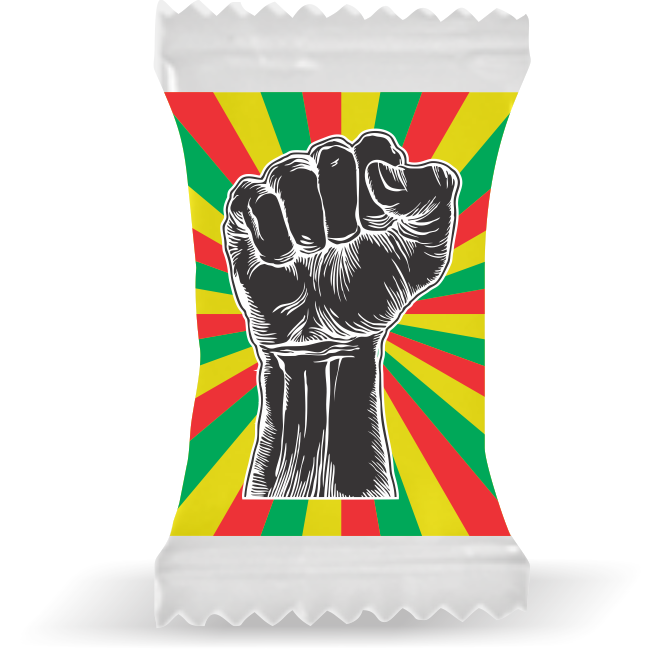 Balas de Brinde Modelo Punho Fundo Colorido Duras com Sabor de Frutas - Balinhas Personalizadas