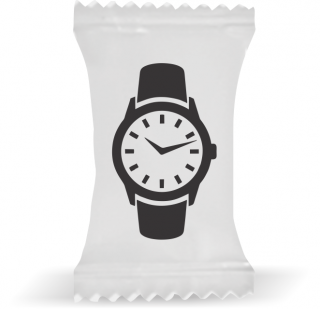Balas de Brinde Modelo Relógio Fundo Branco Duras com Sabor de Frutas - Balinhas Personalizadas