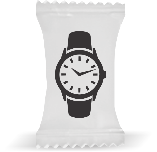 Balas de Brinde Modelo Relógio Fundo Branco Duras com Sabor de Frutas - Balinhas Personalizadas