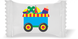 Balas de Brinde Modelo Carrinho de Brinquedo Fundo Branco Duras com Sabor de Frutas - Balinhas Personalizadas