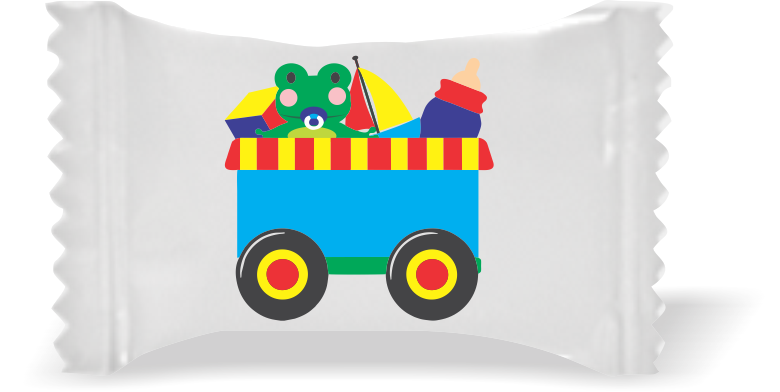 Balas de Brinde Modelo Carrinho de Brinquedo Fundo Branco Duras com Sabor de Frutas - Balinhas Personalizadas