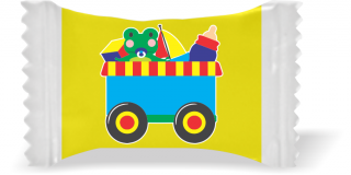 Balas de Brinde Modelo Carrinho de Brinquedo Fundo Amarelo Duras com Sabor de Frutas - Balinhas Personalizadas