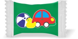 Balas de Brinde Modelo Carro e Bola Fundo Verde Duras com Sabor de Frutas - Balinhas Personalizadas