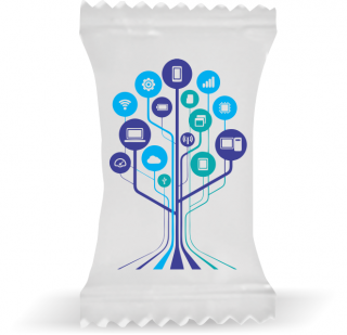 Balas de Brinde Modelo Árvore Fundo Branco Duras com Sabor de Frutas - Balinhas Personalizadas