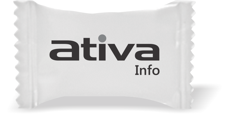 Balas de Brinde Ativa Info Duras com Sabor de Frutas - Balinhas Personalizadas