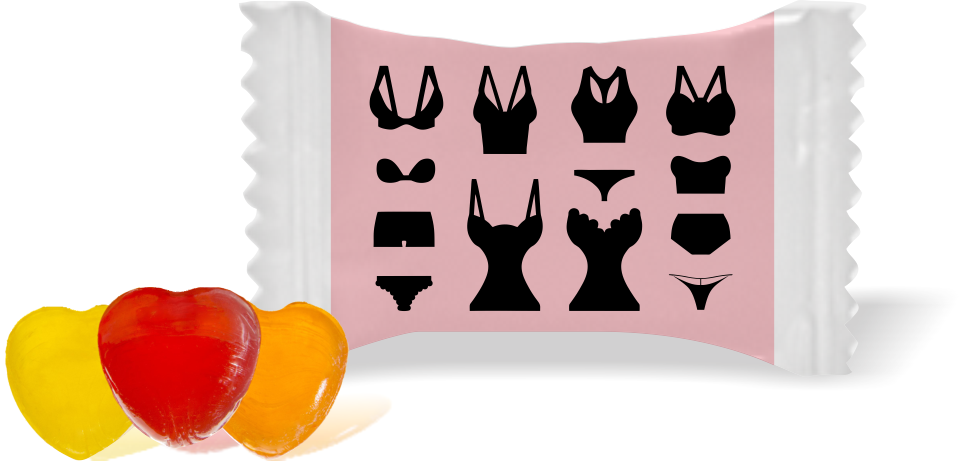 Balas de Brinde Modelo Lingerie Fundo Rosa Duras com Sabor de Frutas - Balinhas Personalizadas