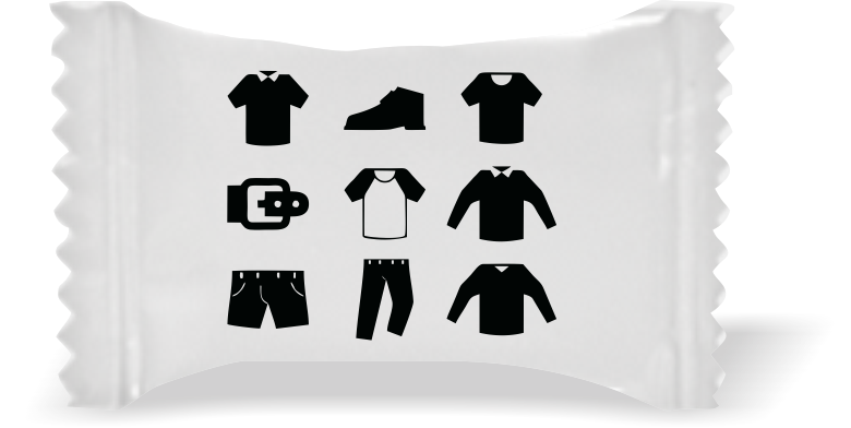 Balas de Brinde Modelo Roupas Fundo Branco Duras com Sabor de Frutas - Balinhas Personalizadas