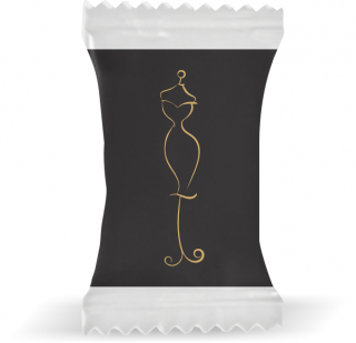 Balas de Brinde Modelo Vestido Justo Fundo Preto Duras com Sabor de Frutas - Balinhas Personalizadas