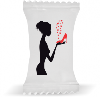 Balas de Brinde Modelo Sapato na Mão Fundo Branco Duras com Sabor de Frutas - Balinhas Personalizadas