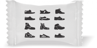 Balas de Brinde Modelo Sapatos Masculinos Fundo Branco Duras com Sabor de Frutas - Balinhas Personalizadas