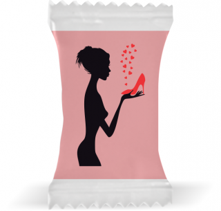 Balas de Brinde Modelo Sapato na Mão Fundo Rosa Duras com Sabor de Frutas - Balinhas Personalizadas
