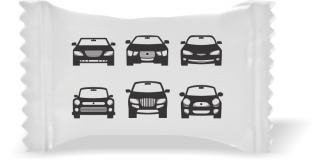 Balas de Brinde Modelo Carros Fundo Branco Duras com Sabor de Frutas - Balinhas Personalizadas