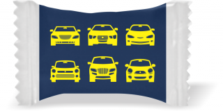 Balas de Brinde Modelo Carros Fundo Azul Duras com Sabor de Frutas - Balinhas Personalizadas