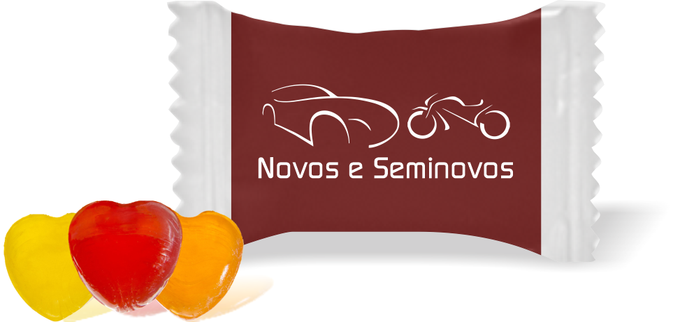 Balas de Brinde Modelo Carros e Motos Fundo Marrom Duras com Sabor de Frutas - Balinhas Personalizadas